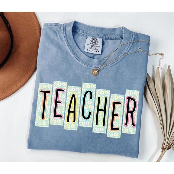 Floral Teacher Retro Back School T-Shirt All Size S-3XL