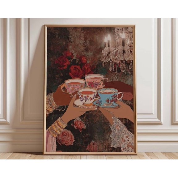 Floral Teacup Tea Party Wall Art Print