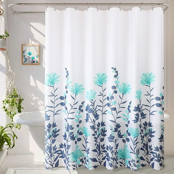 Floral Teal Shower Curtain Sets with 12 Hooks Shower Curtain Fabric Shower Curtain Leaf Colorful Shower Curtain Bathroom Water Repellent Decorative Blue Turquoise Copen Blue 72x72 Inch