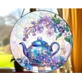 thumbnail image 1 of Floral Teapot Suncatcher Ornament In Glass Look,Pastel Window Hanging Decor For Tea Inspired Kitchen And Cozy Living Space Ornament, 3.5 in, 1 of 3