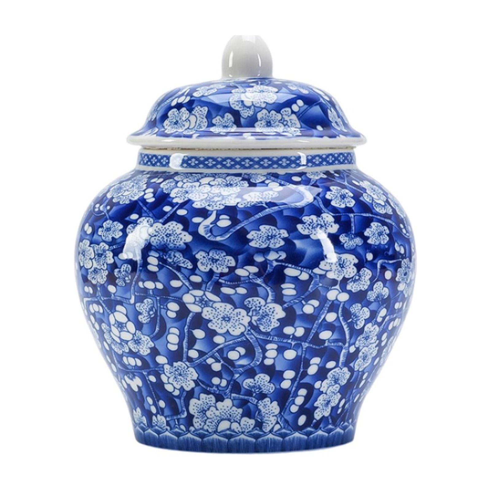 Floral Temple Jar Decorative Vase Fine Glaze Finish Organizer Floral