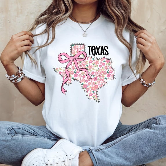 Floral Texas State Shirt: Girly Coquette Bow T-Shirt All Size S-5Xl