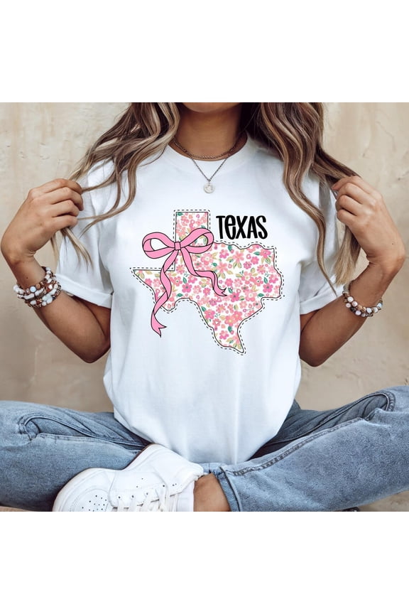 Floral Texas State Shirt: Girly Coquette Bow T-Shirt All Size S-5Xl