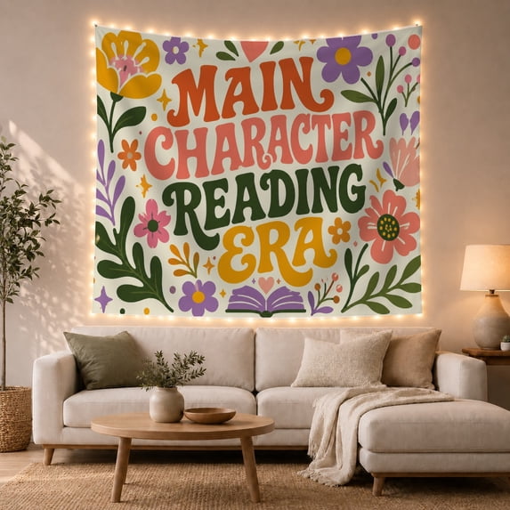 Floral Text Design on Cream Background Whimsical Retro for Book Lovers Literary Wall Art Housewarming Gift Tapestry Wall Hanging for Reading Nook and Bedroom