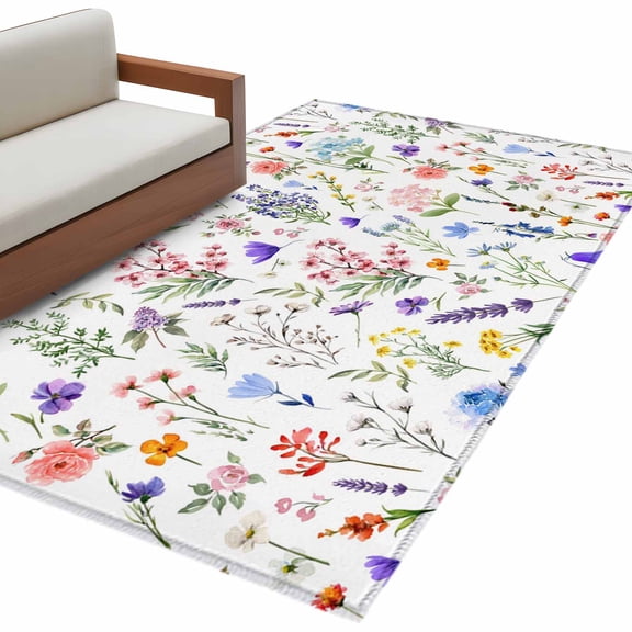 Floral Texture Area&nbsp;Rug 2.7x5ft Country Farmhouse Retro Watercolor Non-Slip&nbsp;Washable Square&nbsp;Rugs Soft Felt Indoor Floor Mat for Bedroom Kitchen Living Room Bathroom