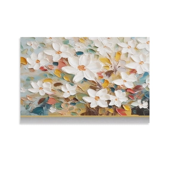 Floral Textured Abstract Canvas Painting Large White Textured Wall Art Original Colorful Impasto Acrylic Painting Living Room Decorative Art Print Canvas Poster Bedroom Decoration Landscape Office Val