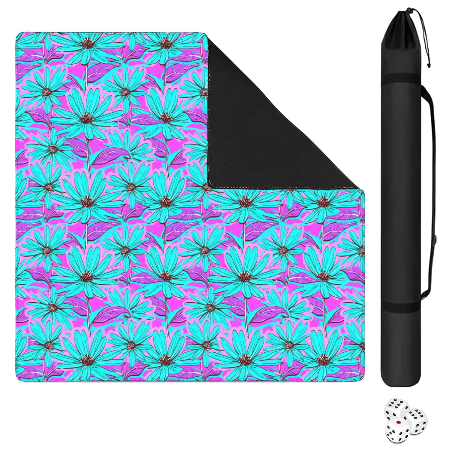 Floral Textured Rubber Gaming Mat 31.5x31.5 Inches Creates a Dedicated Non-Slip Quiet Zone for Mahjong and Board Game Nights