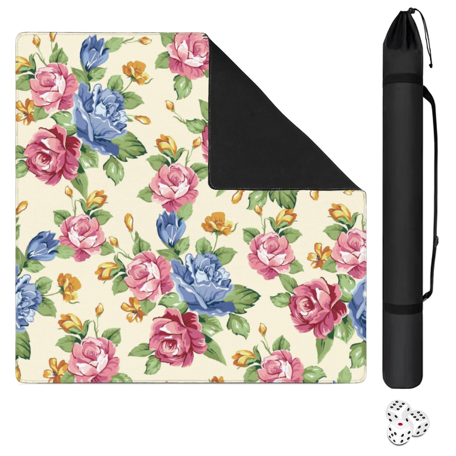 Floral Textured Rubber Mat 31.5x31.5 Inches for Mahjong Poker and Board Games Enhances Grip and Reduces Distracting Noise