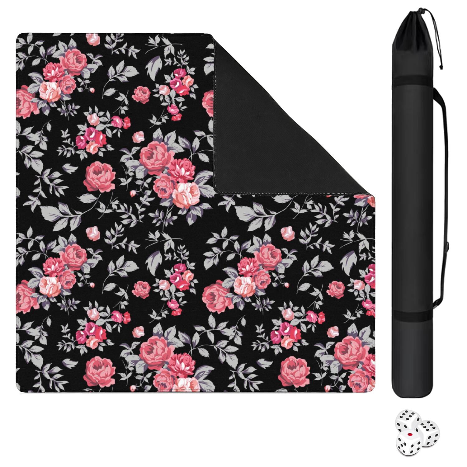 Floral Textured Table Mat for Gaming 31.5x31.5 Inches Rubber Non-Slip ...