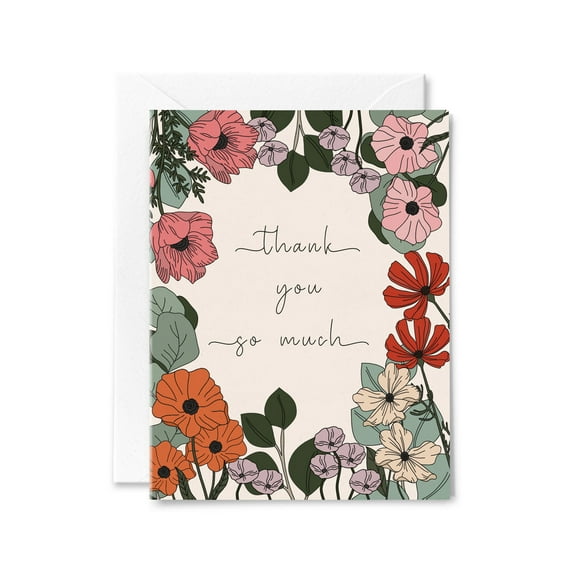 Floral Thank You Card - Beautiful Hand-Illustrated Design with Envelope Included - Perfect for Expressing Gratitude and Appreciation