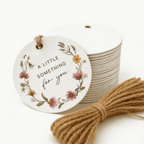 Floral Thank You Gift Tags with Twine for Wedding Baby Shower Party Favors, Small Paper Present Labels, 50-Pack