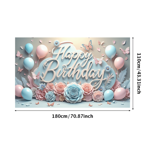 Floral Theme Birthday Banner Pastel Colors Balloon Decoration Happy Birthday Design for Kids Party Indoor Celebration