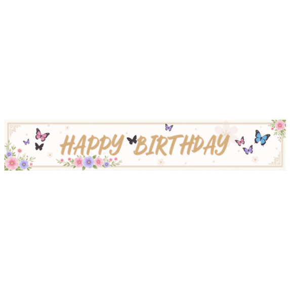 Floral Theme Happy Birthday Banner Butterfly Decoration Polyester Material for Birthday Party Kids Event Garden Celebration