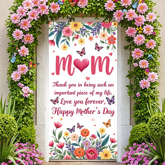 Floral Theme Mother's Day Garden Banner Butterfly Design Spring Decoration for Mother's Day Celebration Event Gift