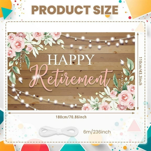 Floral Theme Retirement Banner Pink Happy Retirement Banner String Lights Wood Background Party Banner for Retirement Party Office Celebration Photo Shoot