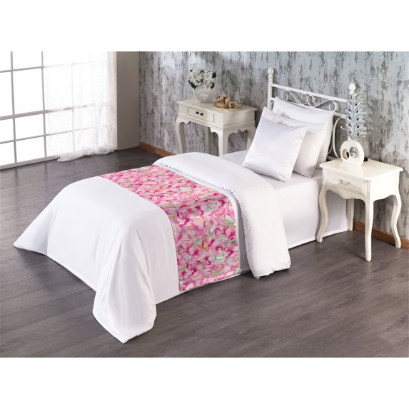 Floral Themed Bed Runner, Garden Scene Inspirations Watercolor Dreamy Flowers Vintage Art, Decorative Accent Bedding Scarf for Hotels Homes & Guest Rooms, Twin, Mint Green Hot Pink Rose, by Ambesonne