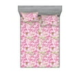 thumbnail image 1 of Floral Themed Fitted Sheet & Pillow Sham Set, Romantic Summer Vibes Flowers Vintage with Greenery Pattern Boho, Decorative Printed 3 Piece Bedding Decor, Calking, Pale Pink Lime Green, by Ambesonne, 1 of 2