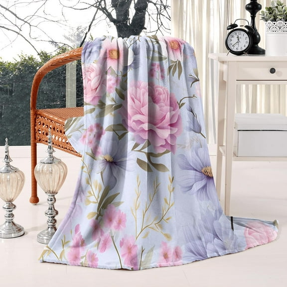 Floral Themed Flannel Throw Blanket: Soft, Cozy & Fuzzy 50x60in Blanket - Bed Throw Blanket for Home, Bed, Sofa, Couch & Chair Decor