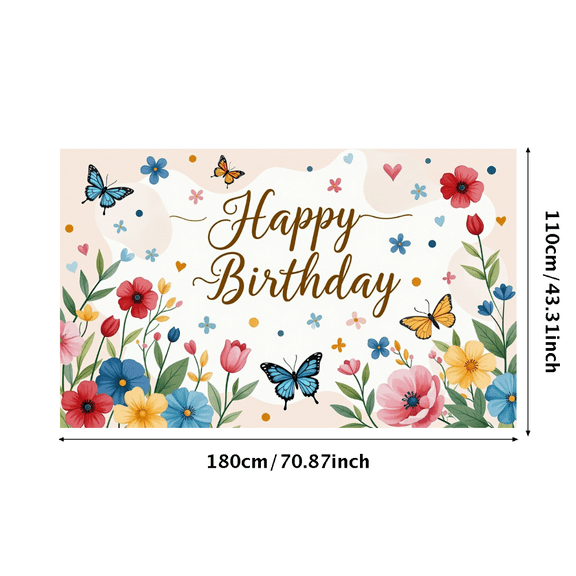 Floral Themed Happy Birthday Banner Backdrop Background Party Decorations for Birthday Party Photography Props Celebrations Event Decor