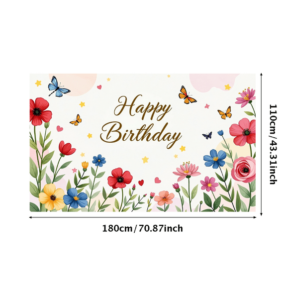 Floral Themed Happy Birthday Banner Backdrop Background Party Decorations for Birthday Party Photography Props Celebrations Event Decor