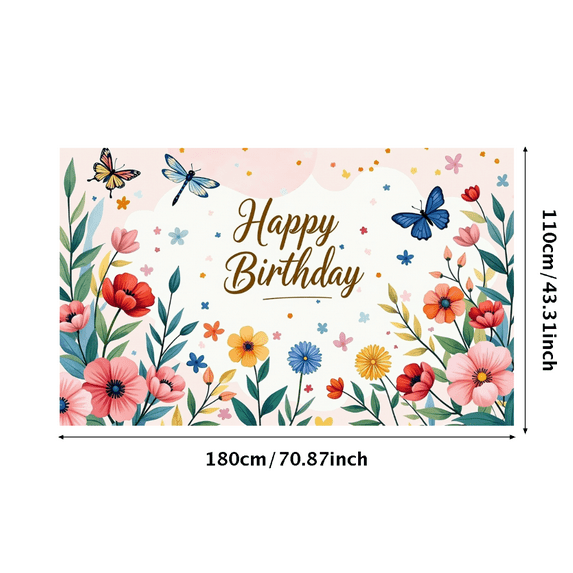 Floral Themed Happy Birthday Banner Backdrop Background Party Decorations for Birthday Party Photography Props Celebrations Event Decor