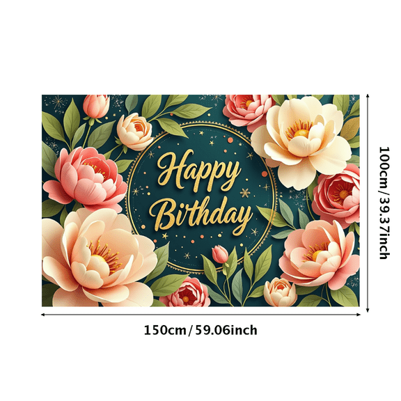 Floral Themed Happy Birthday Banner Background Party Decoration Backdrop Photography Props for Birthday Party Celebrations Decorations Events Photo Booths