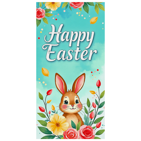 Floral Themed Happy Easter Banner with Bunny Element Party Decoration Background Backdrop for Easter Celebrations Party Decorations Photography Props Easter Events