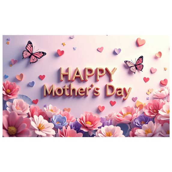 Floral Themed Mother's Day Banner with Butterflies and Hearts Backdrop Background, Party Decorations, Photography Props, Family Gatherings, Home Decor, Celebratory Events