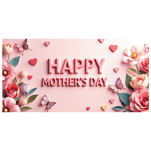 Floral Themed Mother's Day Banner with Butterflies and Hearts Backdrop Background, Party Decorations, Photography Props, Family Gatherings, Home Decor, Celebratory Events