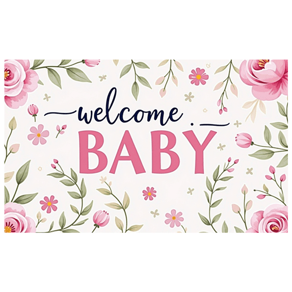 Floral Themed Welcome Baby Backdrop Banner Party Decoration Background for Baby Shower Events Photography Props Newborn Celebrations