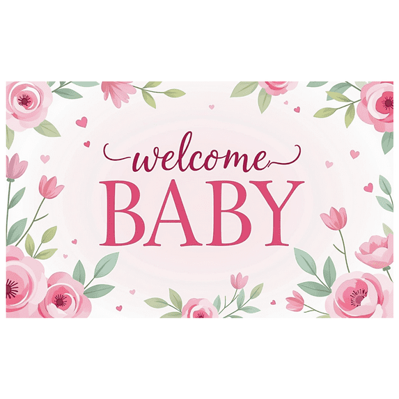 Floral Themed Welcome Baby Backdrop Banner Party Decoration Background for Baby Shower Events Photography Props Newborn Celebrations