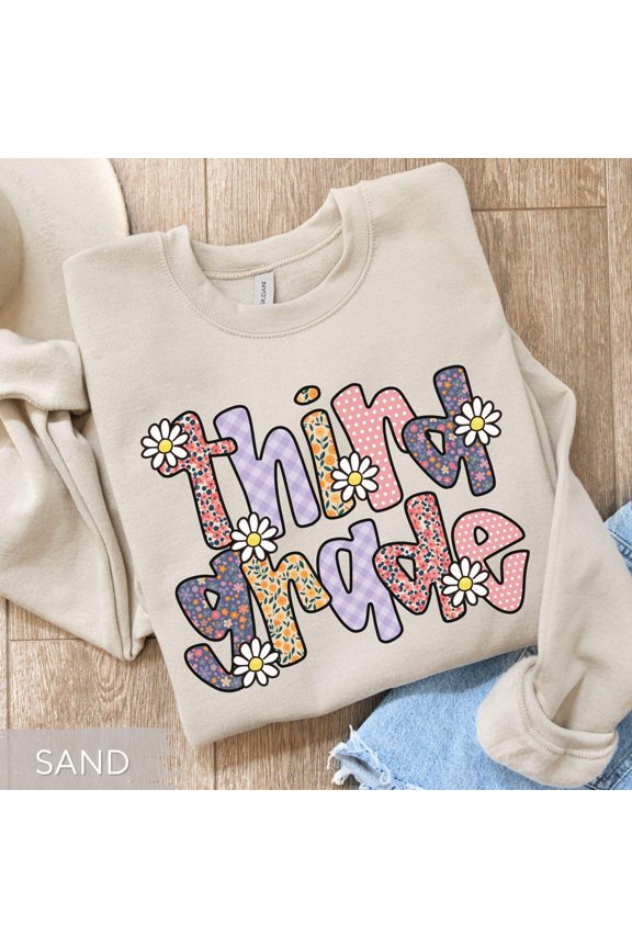 Floral Third Grade Teacher Sweatshirt: 3rd Grade Bubble Patterned Retro Teacher Sweater All Size S-5Xl