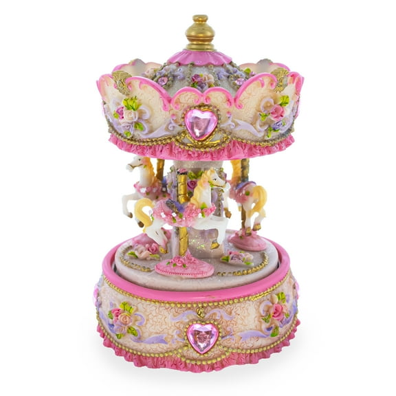 Floral Three Horses Carousel Spinning Musical Figurine