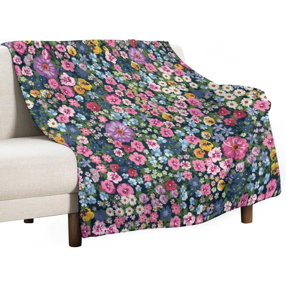 Floral Throw Blanket, Cartoon Abstract Wildflower Nature Plant Colorful Floral Super Soft Fuzzy Fluffy Blanket for Couch & Bed, Cozy Sofa Warm Blanket for Travel Camping 40"x50"