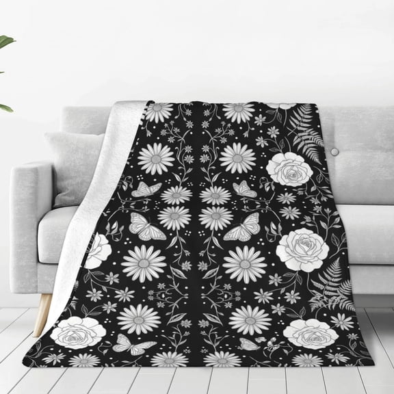 Floral Throw Blanket, Flannel Botanical Flower Pattern Soft Warm Cozy All Season Blanket 50x40