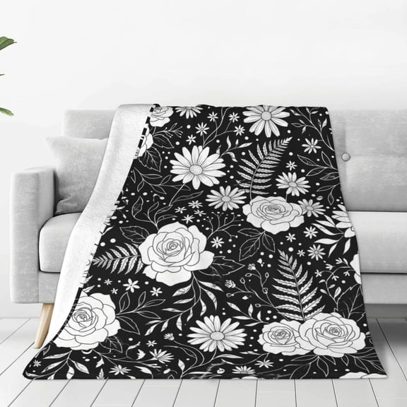 Floral Throw Blanket, Flannel Botanical Flower Pattern Soft Warm Cozy All Season Blanket 50x40