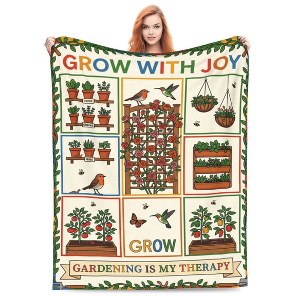 Floral Throw Blanket, Garden Plant Design with Initial, Soft Cozy Blanket, Botanical Flower Pattern Throw 50x40