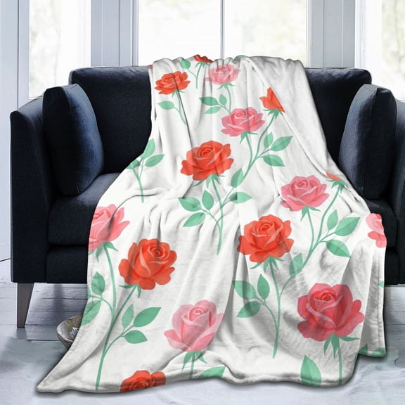 Floral Throw Blanket, Retro Pink Spring Flowers Design, Flannel Fleece, Birthday Christmas Blanket for Women, Mom, Wife, Sisters, Home Bedroom Decor, Mother's Day Ideal Gift 50x40
