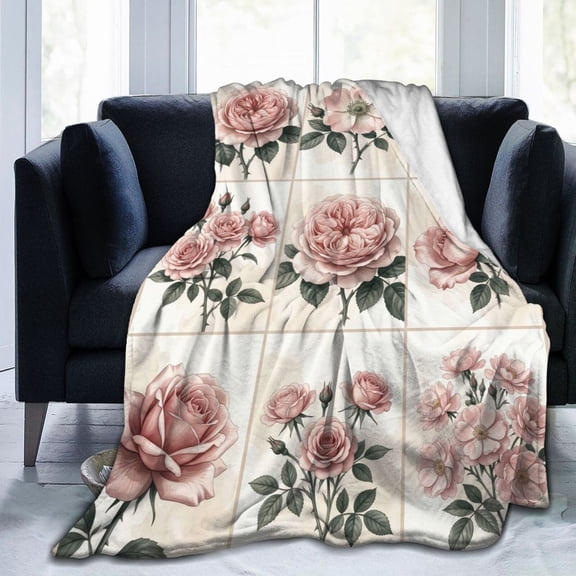 Floral Throw Blanket, Spring Flowers Pattern, Flannel Fleece Blanket, Cozy Home Bedroom Decor, Mother's Day, Birthday, Christmas Gift for Women, Wife, Mom 50x40