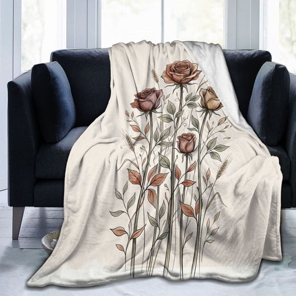 Floral Throw Blanket, Spring Flowers Pattern, Flannel Fleece Blanket, Cozy Home Bedroom Decor, Mother's Day, Birthday, Christmas Gift for Women, Wife, Mom 50x40