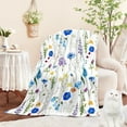 thumbnail image 1 of Floral Throw Blanket for Girls Women Blue Soft Fuzzy Flannel Bed Blanket for Adults Plush Watercolor Flowers Christmas Birthday Gifts,50x60”, 1 of 6