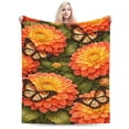 thumbnail image 1 of Floral Throw Blanket with Butterfly Design, Orange Dahlia Flower Pattern, Soft Decorative Blanket for Couch Sofa Bed Home Decor 80x60, 1 of 6