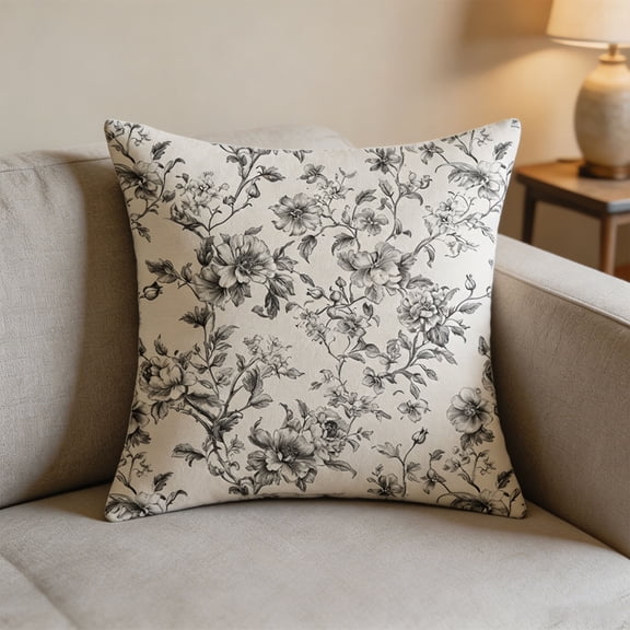 Floral Throw Pillow Cover Botanical Cushion Case for Sofa, Spring Summer Home Decor Flower Printed Pillowcase for Couch Bed, Soft Linen Blend with Hidden Zipper
