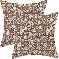 Floral Throw Pillow Covers 16x16 Set of 2, Flower Print Linen Decorative Pillow Covers Neutral Vintage Decoration Outdoor Cushion Cover Brown Floral Pillowcase for Sofa Couch Farmhouse Room