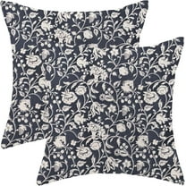 Floral Throw Pillow Covers 16x16 Set of 2, Flower Print Linen Decorative Pillow Covers Neutral Vintage Decoration Outdoor Cushion Cover Navy Blue Floral Pillowcase for Sofa Couch Farmhouse