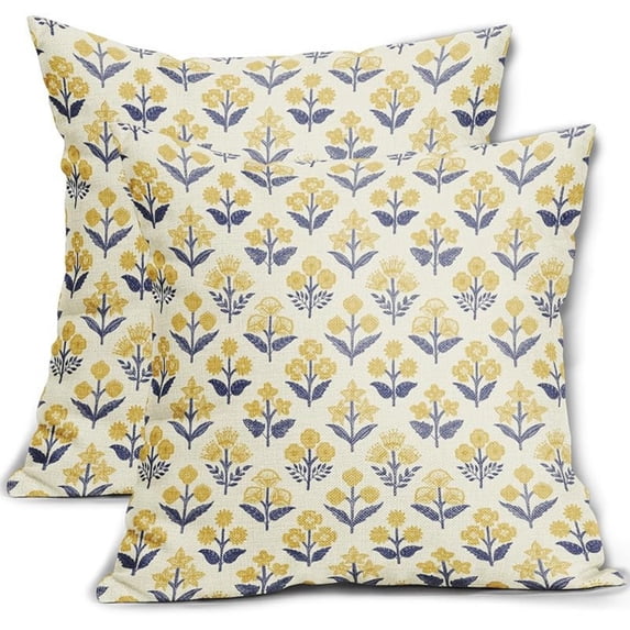 Floral Throw Pillow Covers 18 X 18 Inch, Spring Plant Print Linen Cushion Case for Living Room Sofa Couch, Easter Decoration Flower Pillow Sham for Home Decor Home Bedroom Easter Decorations 1pcs J