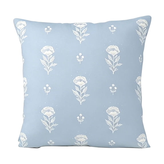 Floral Throw Pillow Covers, 18"x18" Blue Striped Linen Cases, Decorative Covers For Couch, Sofa & Home
