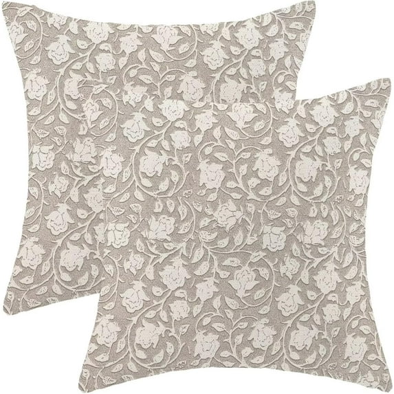 Floral Throw Pillow Covers 18x18 Set of 2, Flower Print Linen Decorative Pillow Cover Neutral Vintage Decoration Outdoor Cushion Cover Neutral Floral Pillowcase for Sofa Couch Farmhouse Room