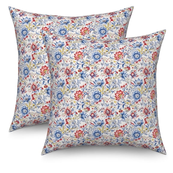 Floral Throw Pillow Covers 18x18 Set of 2 Vintage Block Print Decorative Pillow Covers Couch Pillows for Living Room