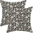thumbnail image 1 of Floral Throw Pillow Covers 20x20 Set of 2, Flower Print Linen Decorative Pillow Covers Neutral Vintage Decoration Outdoor Cushion Cover Black Floral Pillowcase for Sofa Couch Farmhouse Room, 1 of 6